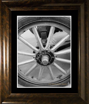 Model T Wooden Wheel Matted & Framed Print